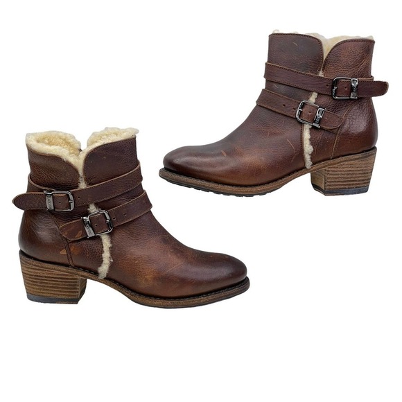 Blackstone Winter Warm Cozy Brown Leather Shearling Buckle Ankle Bootie SZ 6 NEW - Picture 2 of 10